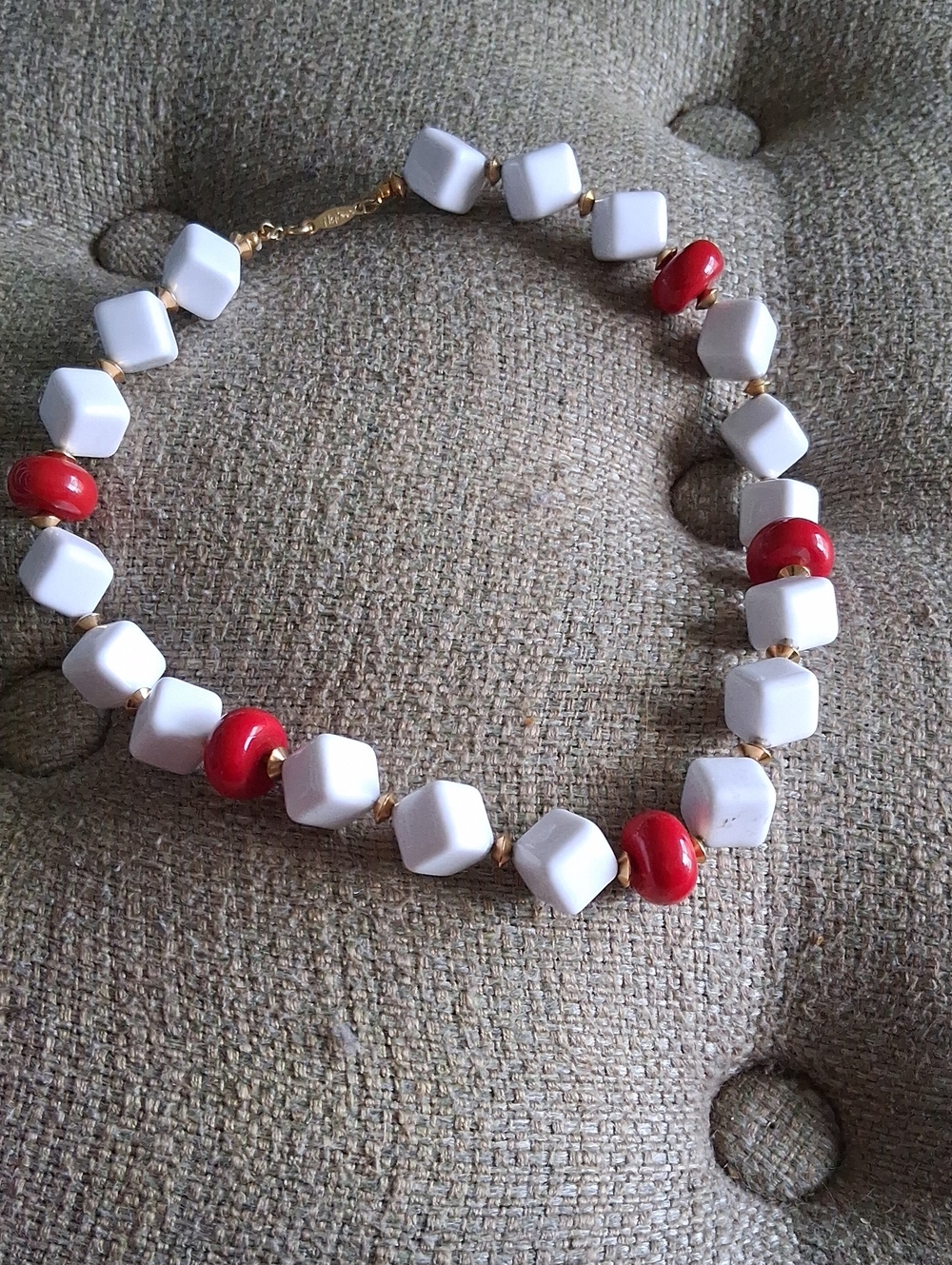 Napier White and Red Beaded Women's Necklace - Elegant Statement Jewelry